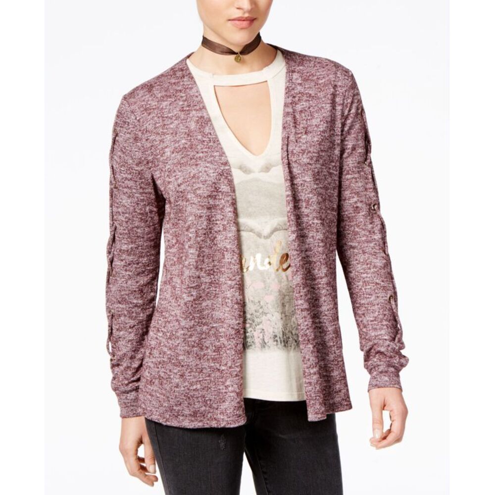 Belle Du Jour Juniors Lace Up Cardigan Graphic T-Shirt Set With Necklace